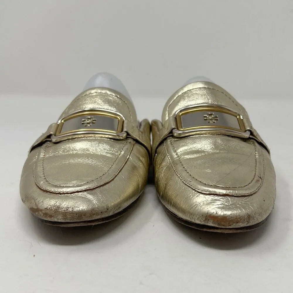 Tory Burch Women’s GEORGIA BACKLESS LOAFER Gold Metallic Leather Size 10